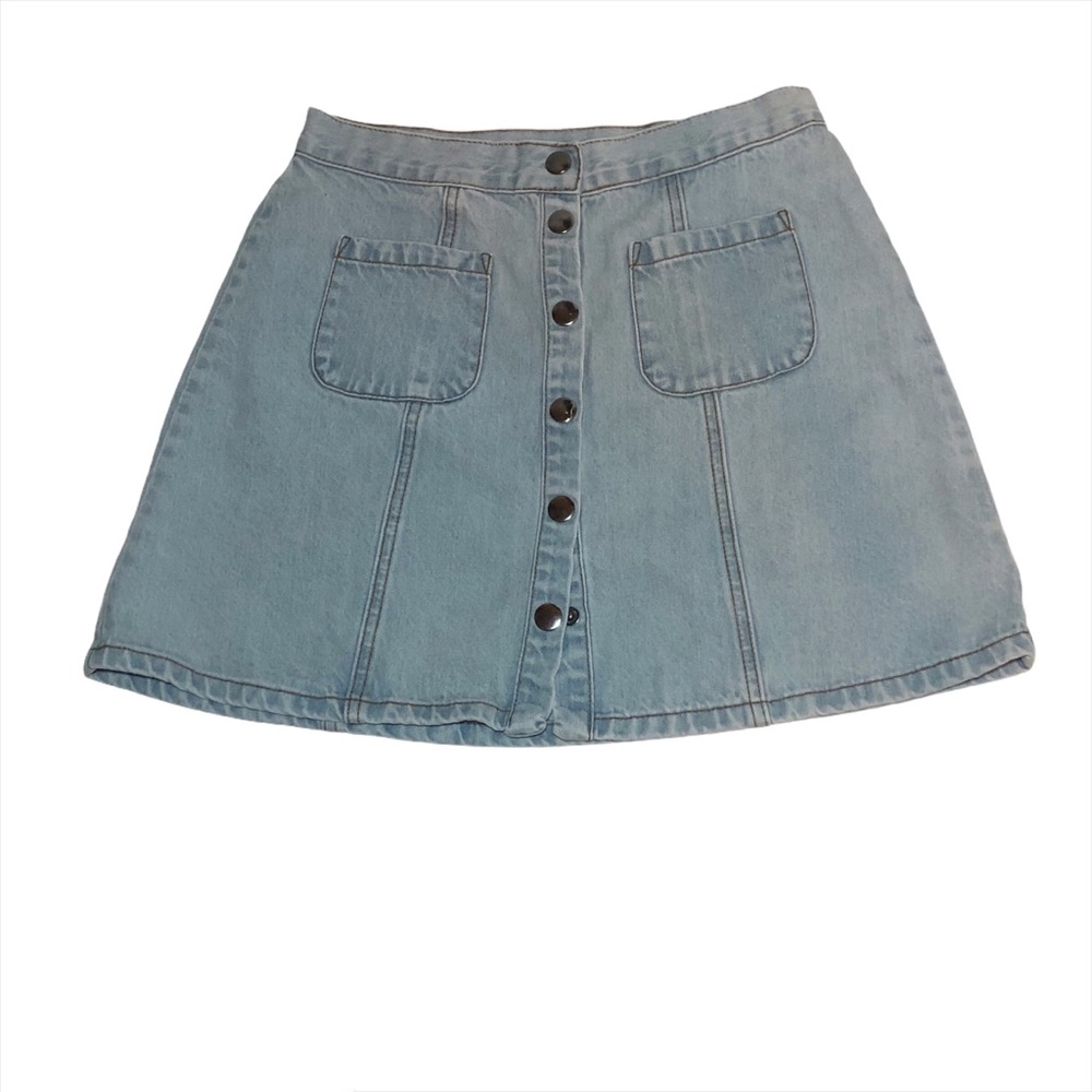 Denim mini skirt BDG Jean skirt light wash snap front a-line size small